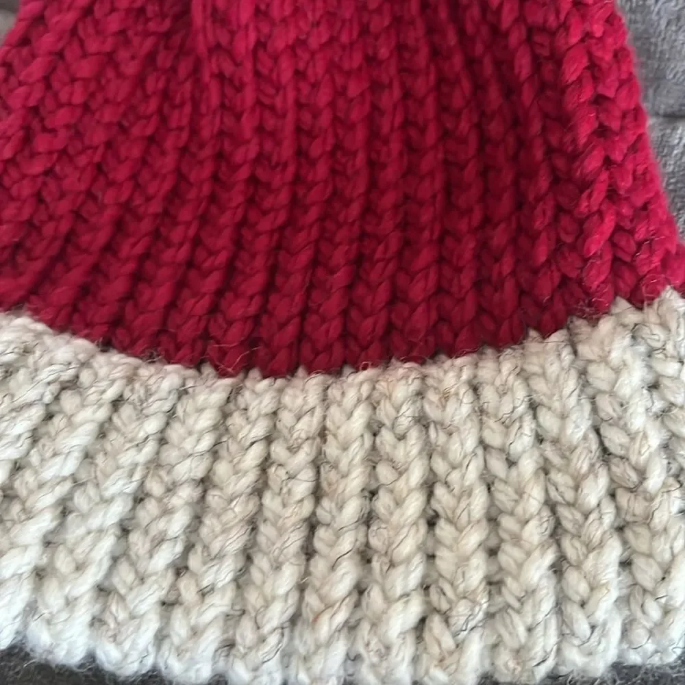Homemade Wool & Acrylic Knitted Cranberry and Wheat Winter Hat Teen/Adult/Medium